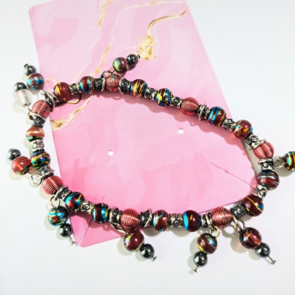 Boho Metal and glass bead stretch bracelet